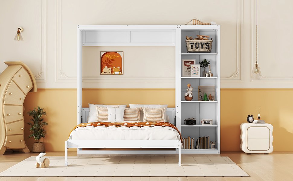Full Size Murphy Wall Bed With Shelves - White - Image 15