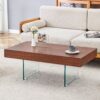 Coffee Table With Tempered Glass Legs.Density Board Sticker, Reinforced Glass Legs - Walnut - Image 2