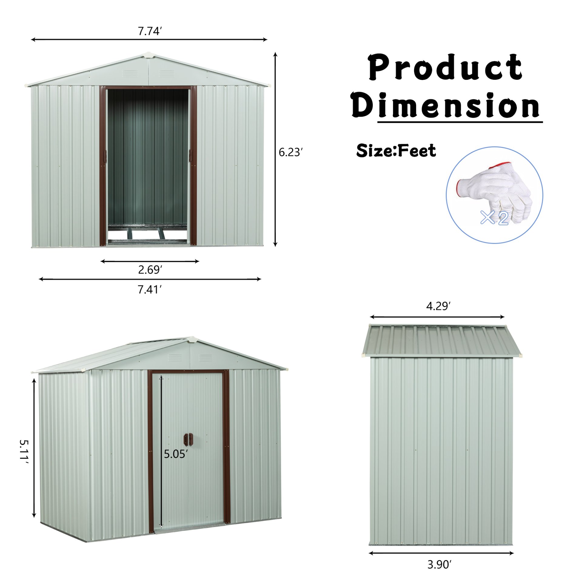 Outdoor Metal Storage Shed Yx48 - White - Image 9