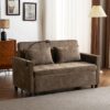 Loveseat Sofa Pull Out Sofa Bed Sleeper Sofa With A Reversible Backrest Cushion, Side Pockets, 2 USB Ports And A Phone Holder For Living Room - Brown - Image 10