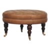 Buffalo - Leather Round Ottoman With Castor Legs - Brown - Image 2