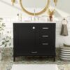 36" Bathroom Vanity With Solid Pine Frame, Soft Close Door And Drawers, Storage Cabinet - Black - Image 2