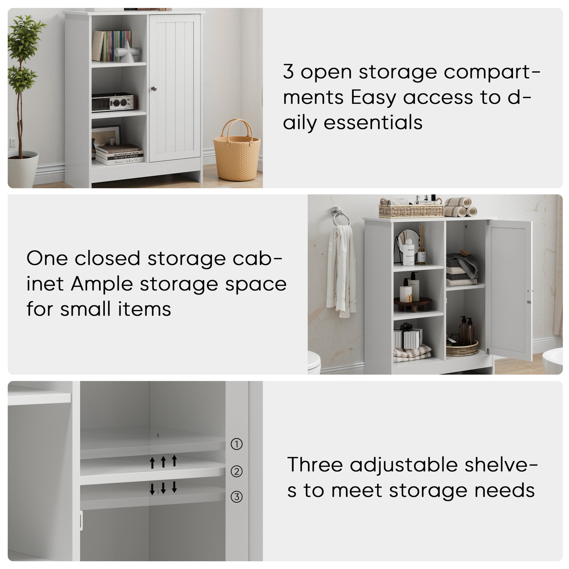 Classic Freestanding Bathroom And Kitchen Storage Cabinet With Adjustable Shelves - White - Image 13