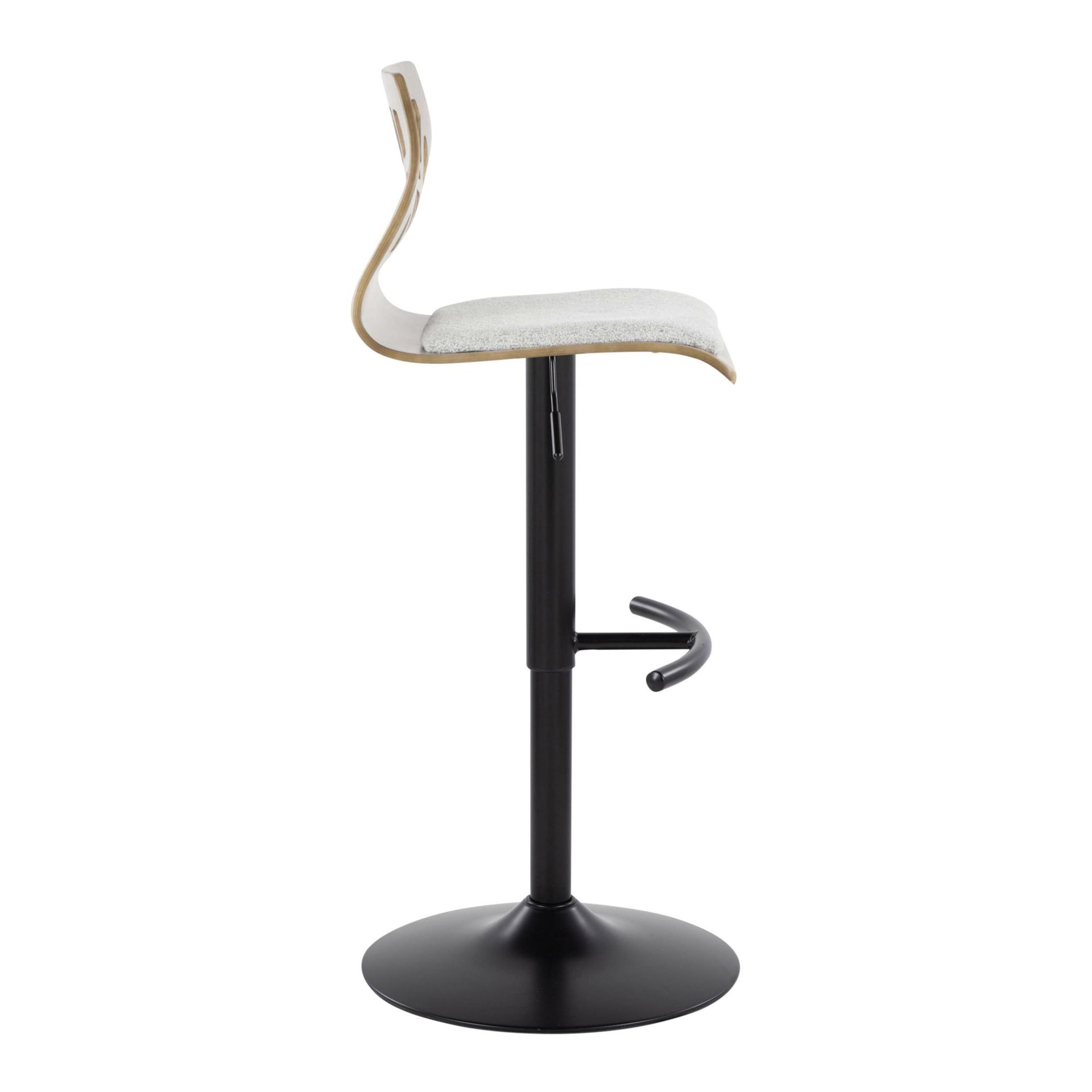 Folia - Contemporary Adjustable Barstool With Swivel With Rounded T Footrest (Set of 2) - Black / Light Gray - Image 3