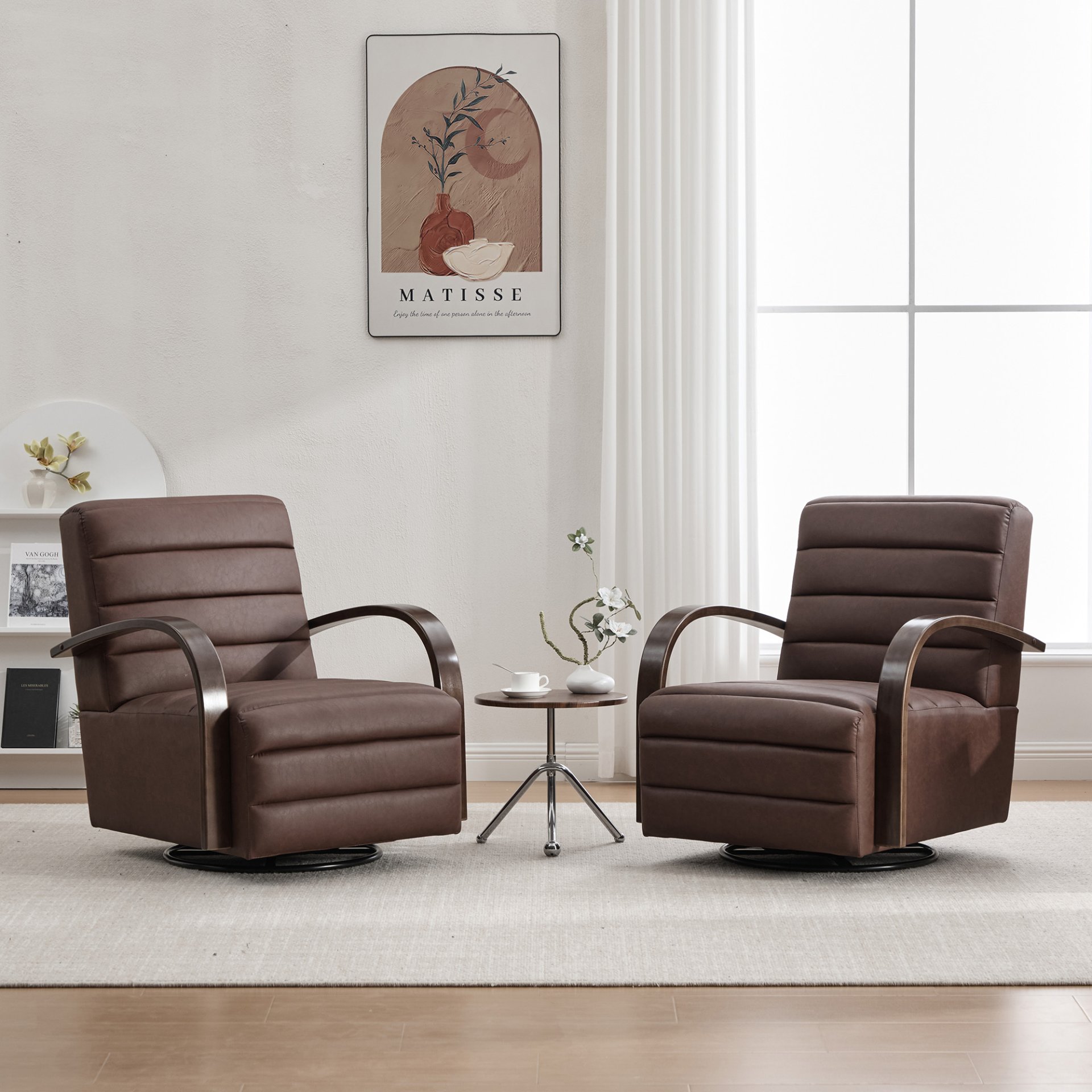 360° Swivel Accent Chair With Armrests, Comfy Lounge - Brown - Image 5