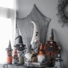 Sitting Gnome With Wings & Plaid Hat, For Halloween Decor - Black White - Image 6
