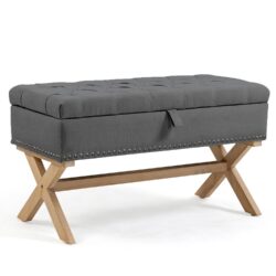 Storage Ottoman, Button-Tufted Ottoman Linen Storage Bench, Ottoman With Storage - Antique Dark Gray