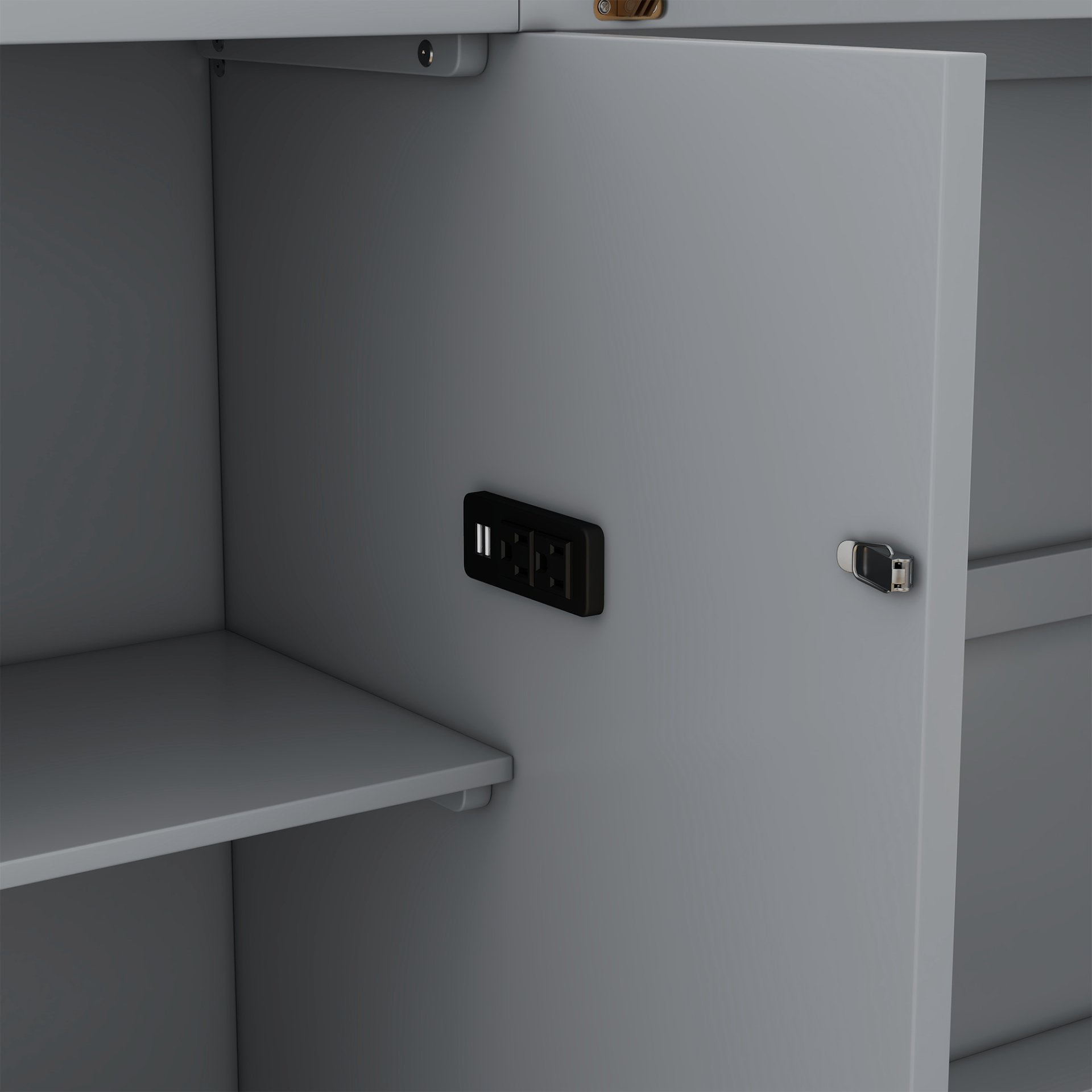 Queen Size Murphy Bed With Shelves, Drawers And USB Ports - Gray - Image 11