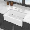 33" Undermount Sink With Apron Front, Single Bowl, Grid - White - Image 6