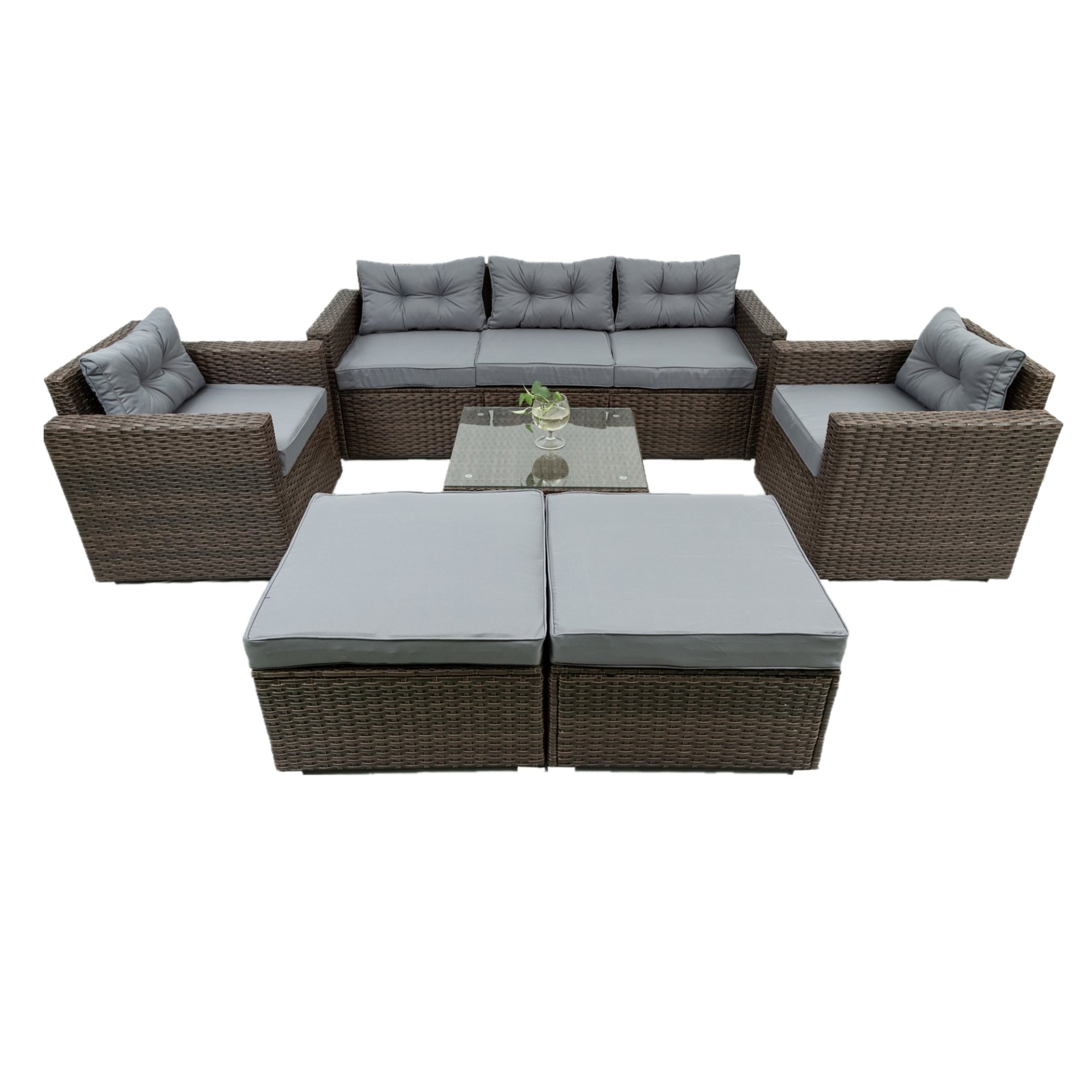6 Piece Patio Rattan Wicker Outdoor Furniture Conversation Sofa Set With Removeable Cushions And Temper Glass Tabletop - Brown - Image 4