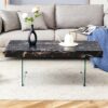 Modern Marble Patterned Coffee Table With Tempered Glass Legs Versatile Use - Black / Transparent - Image 4
