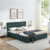 Modern Queen Size Cushioned Bed Frame With Headboard And Drawers And Velvet - Blue / Green - Image 7