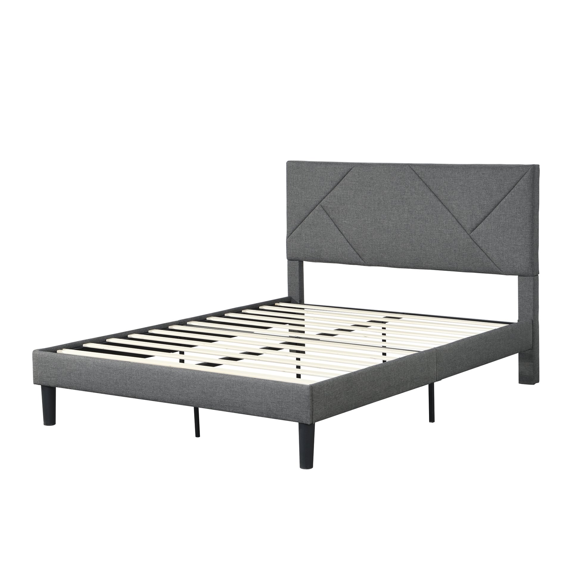 Full Size Upholstered Platform Bed Frame With Headboard, Strong Wood Slat Support, Mattress Foundation, No Box Spring Needed - Gray - Image 5