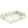 L-Shaped Sofa Couch With Pull Out Bed With Nailhead Trim & Rolled Arm, Sectional Couches, For Living Room - Beige - Image 6