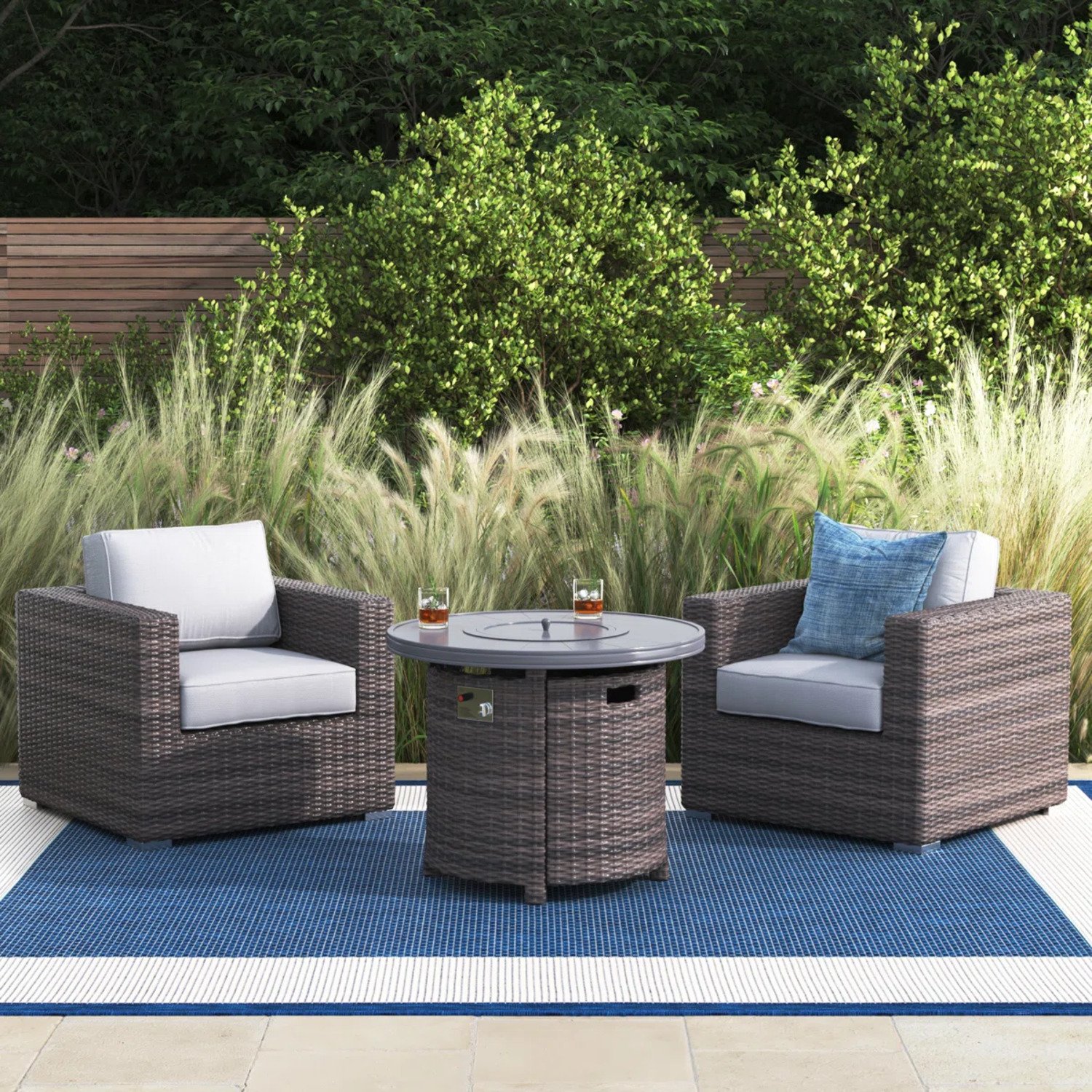 3 Piece Rattan Patio Sofa Set With Comfortable Cushions - Brown Mix / Gray - Image 2