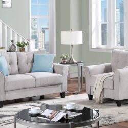 Modern Living Room Sofa Set Linen Upholstered Couch Furniture For Office Or Home - Gray