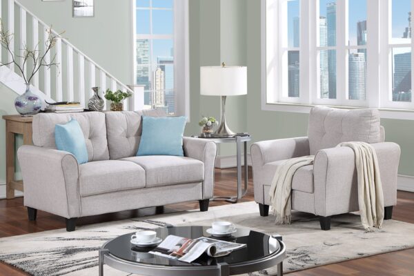 Modern Living Room Sofa Set Linen Upholstered Couch Furniture For Office Or Home - Gray