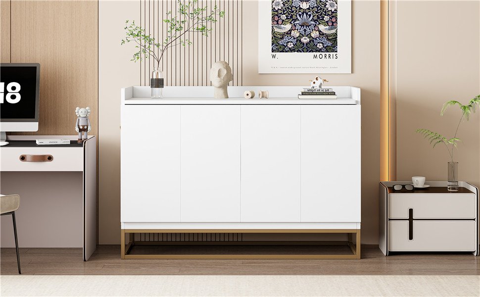 Queen Size Murphy Bed With Iron Legs, Modern Design - White - Image 22