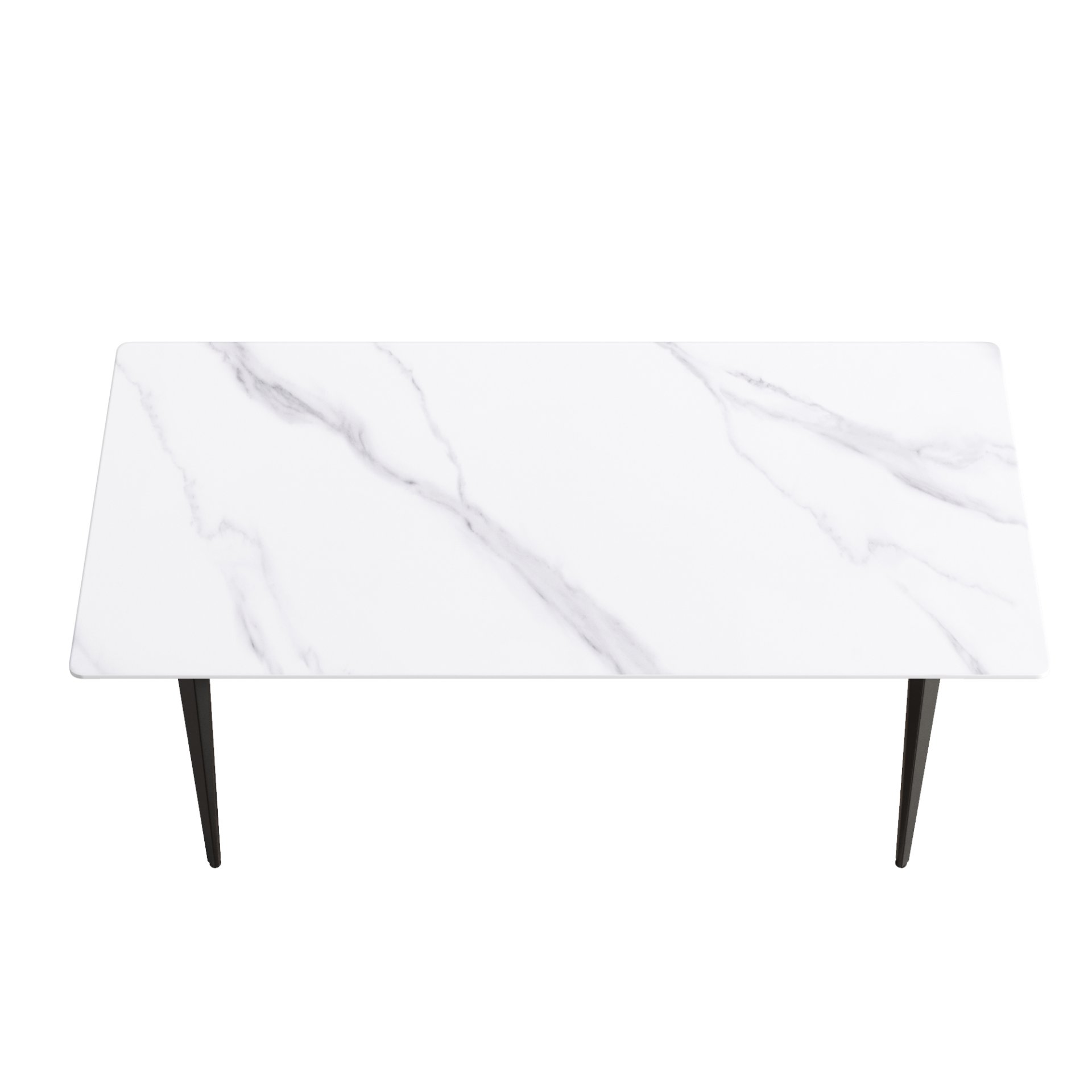 70.87" Modern Artificial Stone White Straight Edge Black Metal Leg Dining Table, Can Accommodate 6-8 People - White / Black - Image 6