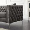 Wide Sofa With Jeweled Buttons, Square Arm, 2 Pillows - Gray - Image 8