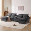 Modern U Shaped Sofa With Console, Cupholders And USB Ports, 6 Seat Upholstered Symmetrical Indoor Furniture, Sleeper Couch Set With Chaise - Gray - Image 14