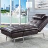 Padilla - Synthetic Leather Chaise Lounge With Pillow USB - Brown - Image 10