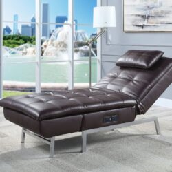 Padilla - Synthetic Leather Chaise Lounge With Pillow USB - Brown