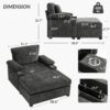 Modern Oversized Chair With Ottoman, Chenille Fabric Sofa Bed, Accent Chair Comfy Sofa With Cupholders And USB Charging Ports Chair For Living Room - Dark Gray - Image 3