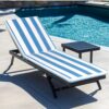 2 Pieces Set Outdoor Lounge Chair Cushion Replacement Patio Furniture Seat Cushion Chaise Lounge Cushion - Blue Stripe / White - Image 4