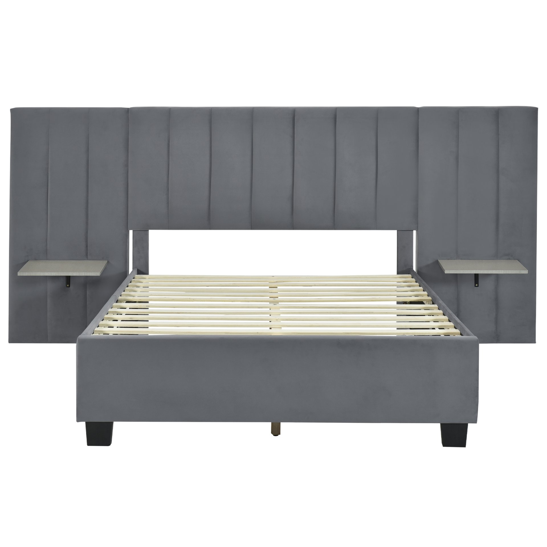 Full Size Upholstered Platform Bed With Big Headboard - Gray - Image 3