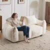 Giant Bean Bag Couch, Ultra Soft Fluffy Loveseat For Living Room Reading Chair With Pillows - White - Image 8