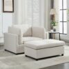 Wide Modern Oversized Armchair With Ottoman Stool, Single Sofa With Lumbar Support, Accent Chair, Reading Chair For Bedroom, Living Room - Cream - Image 8