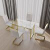 Modern Glass Dining Table Set For 4 With Golden Plating Legs And Chairs - Transparent - Image 6