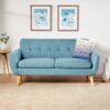 Mid Century Modern Loveseat Sofa With Button Tufted Backrest - Blue - Image 2