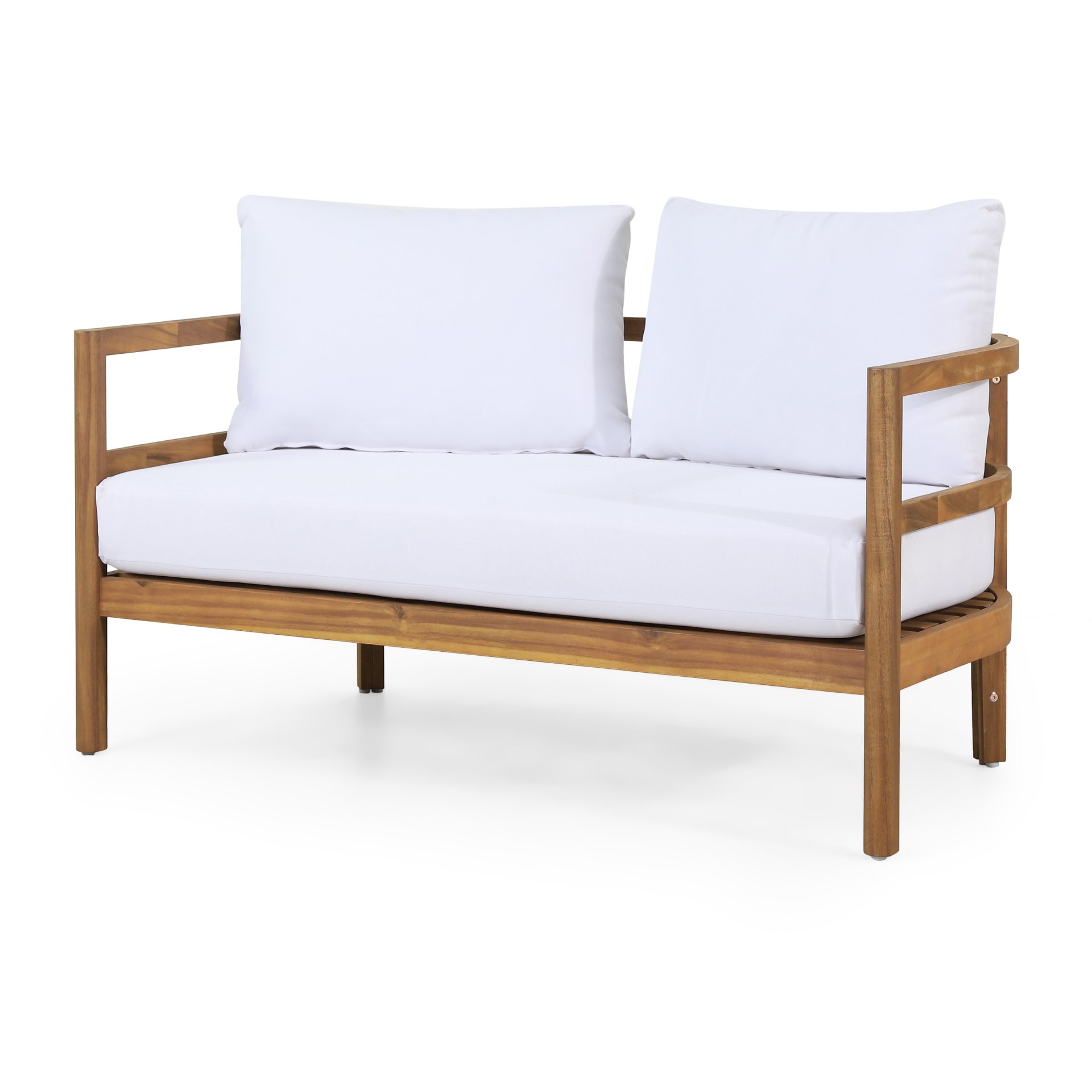 Outdoor Coffee Table Set With Loveseat And Cushion - Brown / White - Image 6