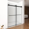 Frameless Shower Door, Double Sliding Shower Door, Clear Tempered Glass Shower Enclosure With Square Rail, Double Side Easy Clean Coat, Finished With Buffer - Matte Black - Image 4