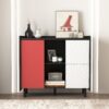 Modern Sideboard Buffet Cabinet With Doors And Unique Panel Styling - Black / Red - Image 9