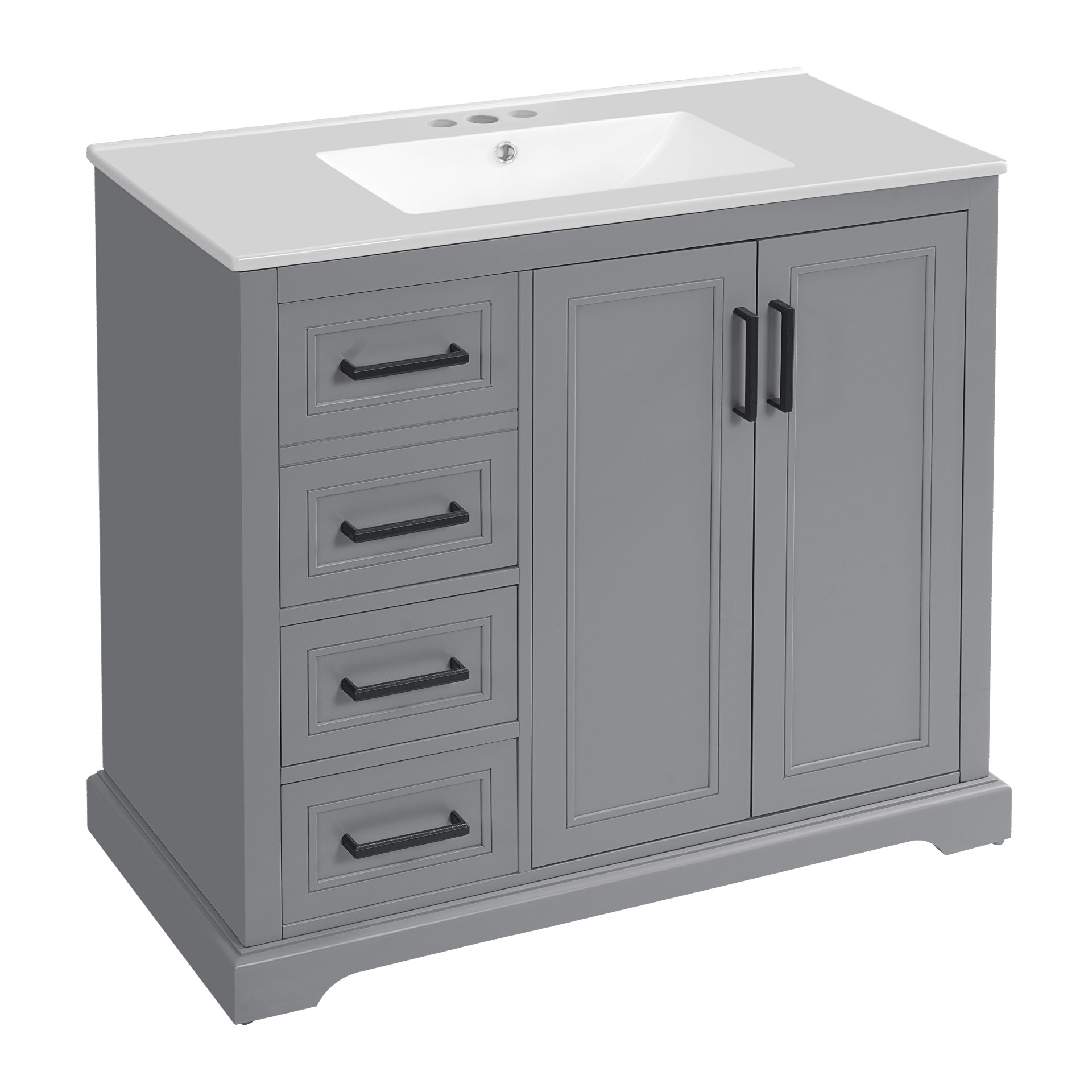 36" Bathroom Vanity With Sink, Soft Close Doors, Adjustable Shelf & 3 Drawers - Gray - Image 12
