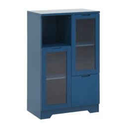 Painted Cabinet With Glass Doors, Drawer, And Open Storage Space For Bedroom And Living Room - Navy Blue