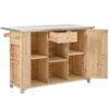 Outdoor Kitchen Island Fir Wood Kitchen Island With Stainless Steel Top, Ample Storage Space, Towel And Spice Racks And A Bottle Opener For Outdoor - Natural - Image 15