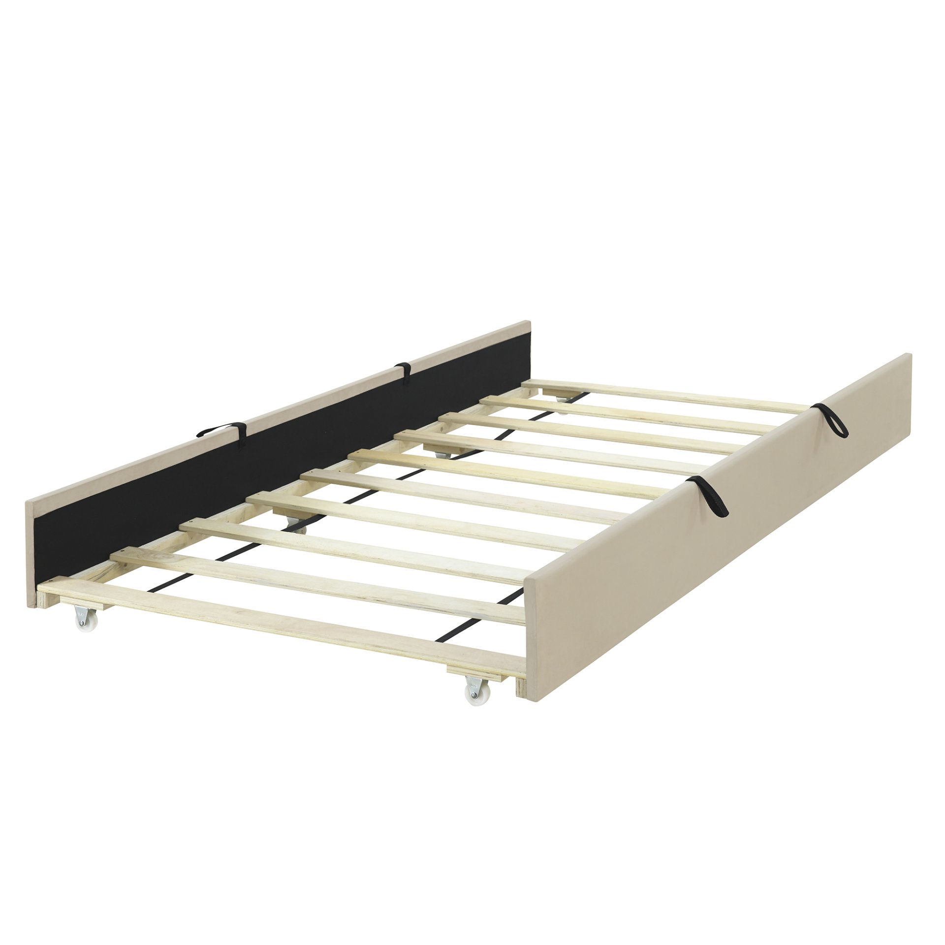 Twin Size Upholstered Platform Bed With Twin Size Trundle - Beige - Image 9