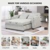 Pull Out Sofa Bed Modern Chenille Convertible Loveseat Sofa With Adjsutable Backrest, 2 Pillows, Cup Holders, USB Ports For Living Room, Apartment - White / Gray - Image 7