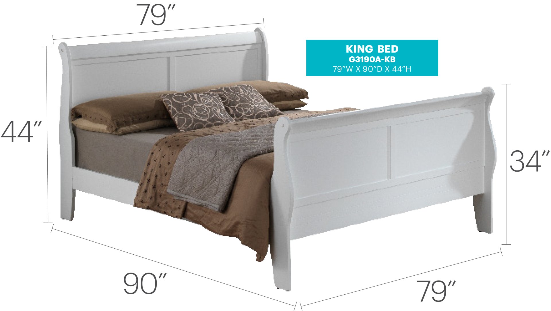 King Bed Panel Sleigh - White - Image 2