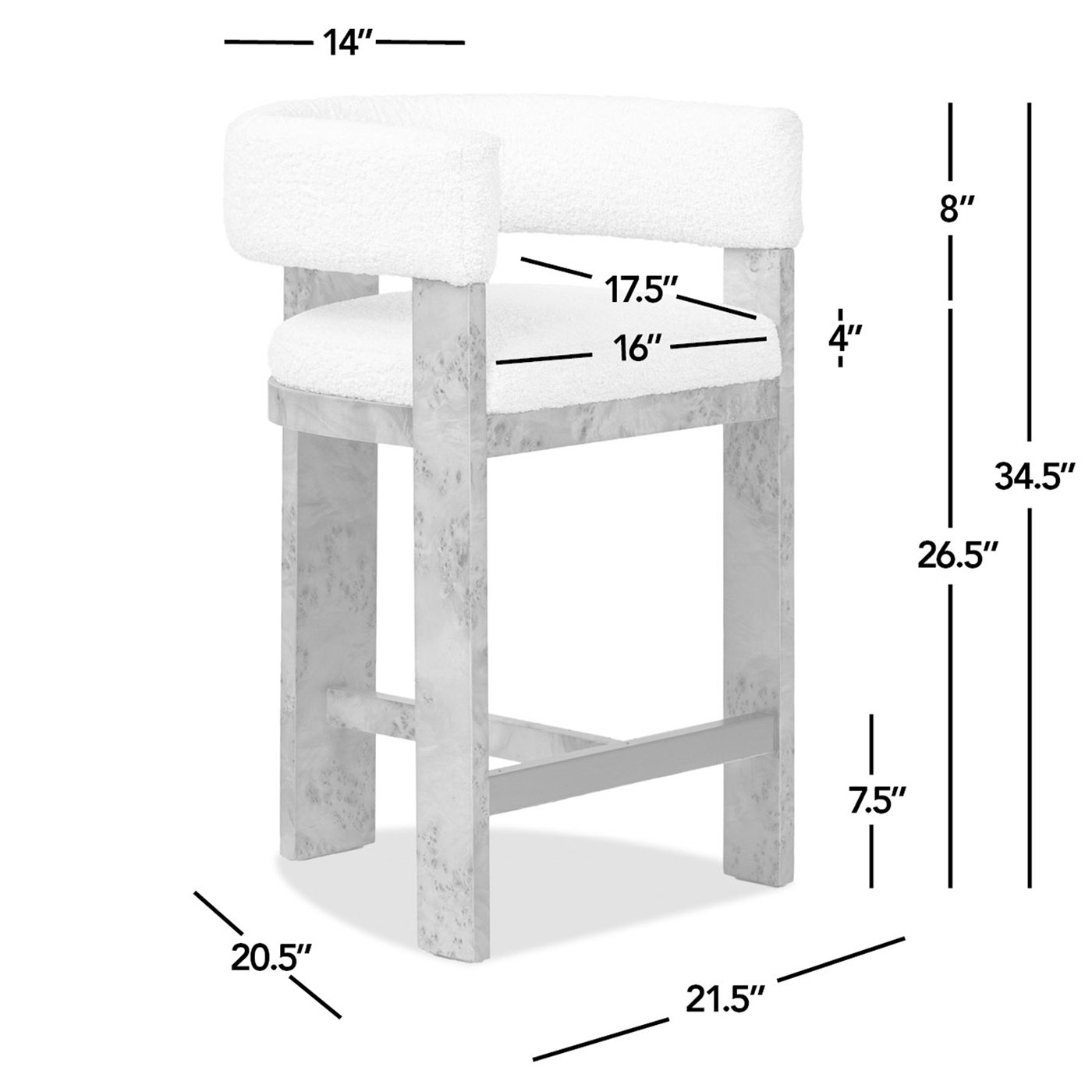 Vavona - Burl Upholstered Barrel Back Counter Height Bar Stool - Polar Off White - Image 11