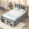 Full Bed With Bookcase Headboard, Under Bed Storage Drawers And Bed End Storage Case - Gray - Image 3