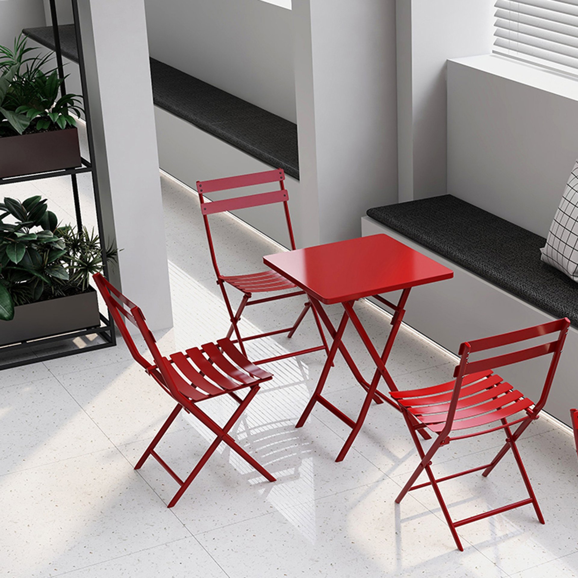 3 Piece Patio Bistro Set Of Foldable Square Table And Chairs - Red - Image 10