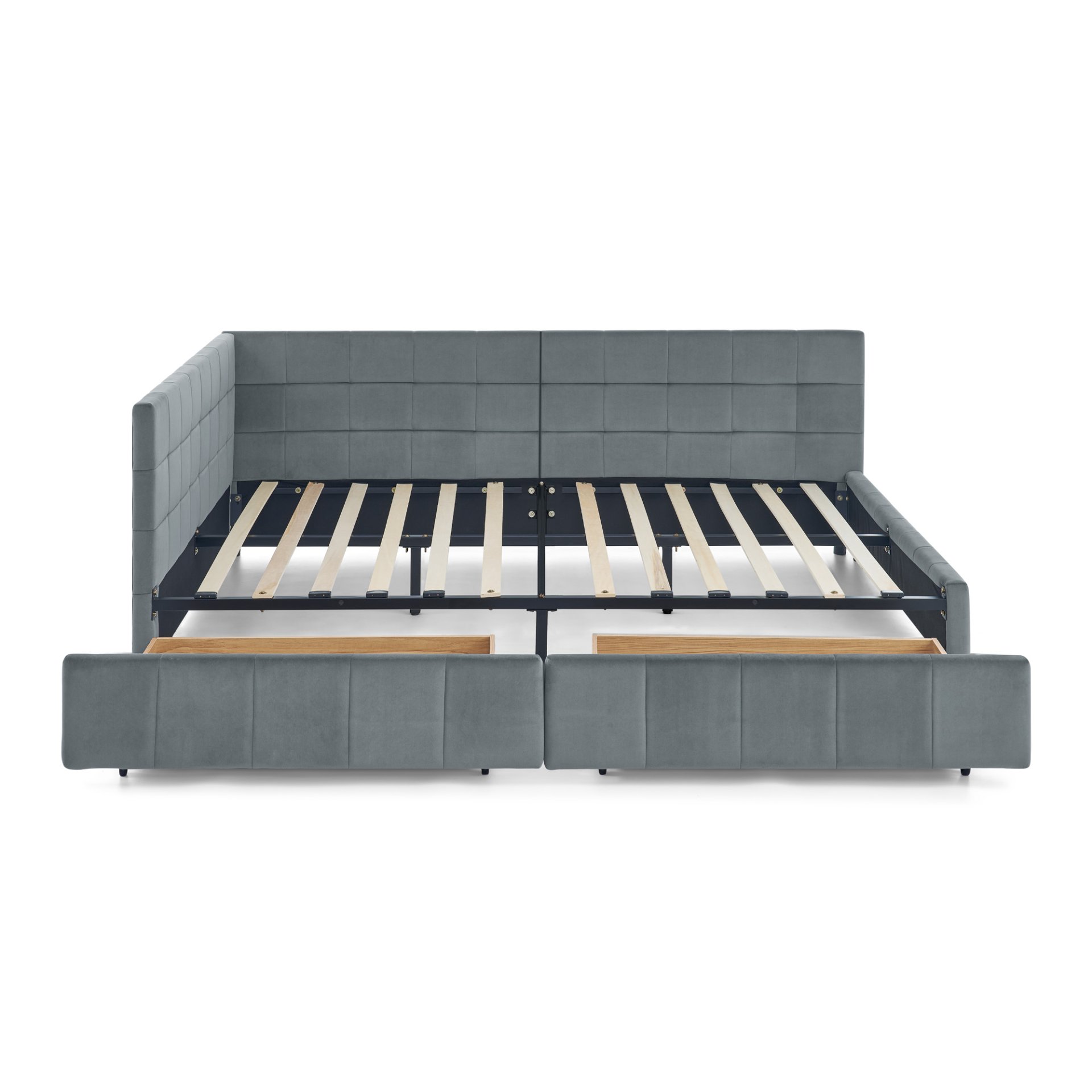 Mid Century Upholstered Tufted Full Size Storage Bed Frame With Backrest And Armrests - Gray - Image 12