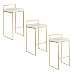 Fuji - Contemporary Barstool (Set of 3) - Gold / White