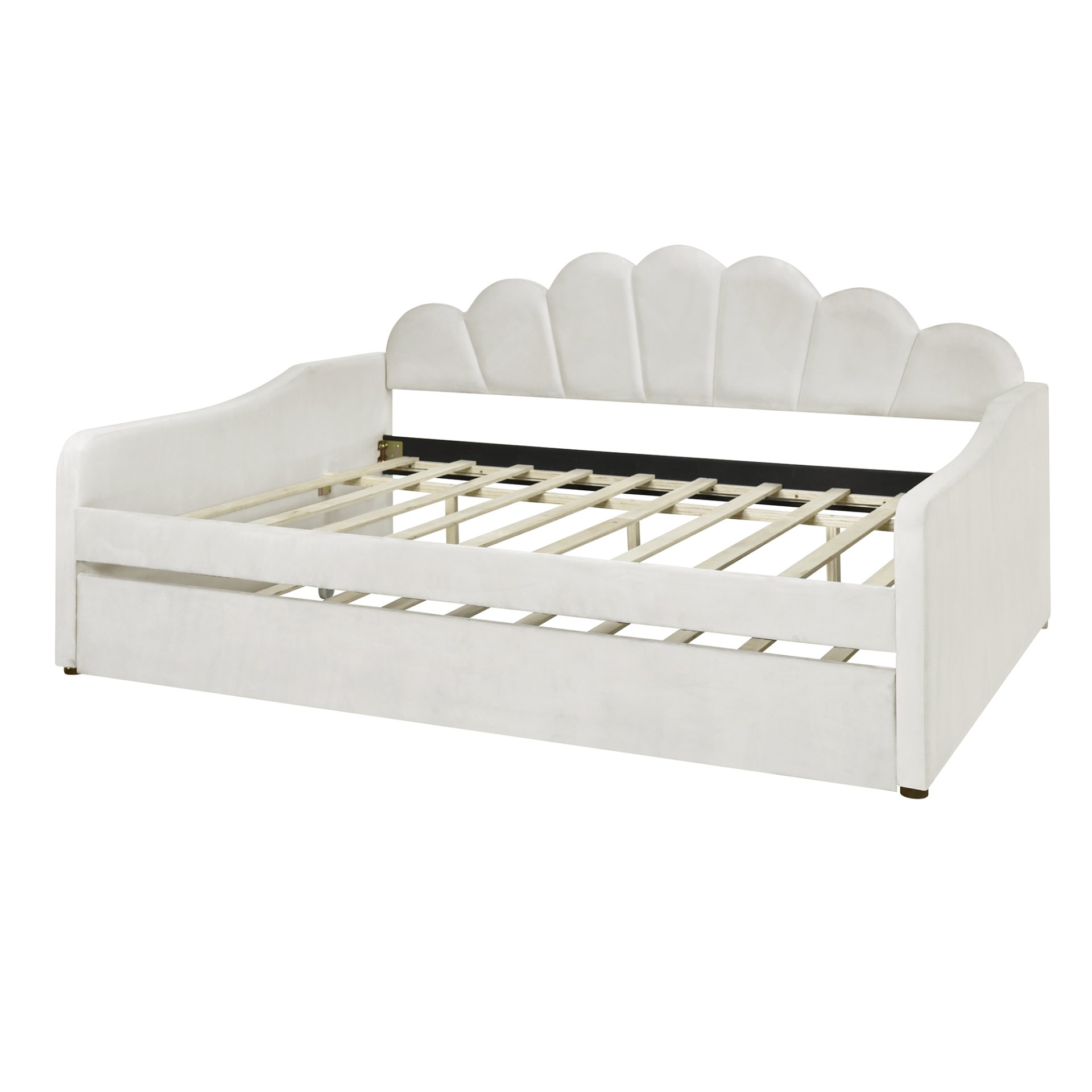 Full Size Upholstery Daybed Frame With Shell Shaped Backrest And Trundle - White - Image 11