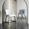 Modern Jacquard Counter Height Bar Stools (Set of 2) With Metal Footrest - White - Image 3
